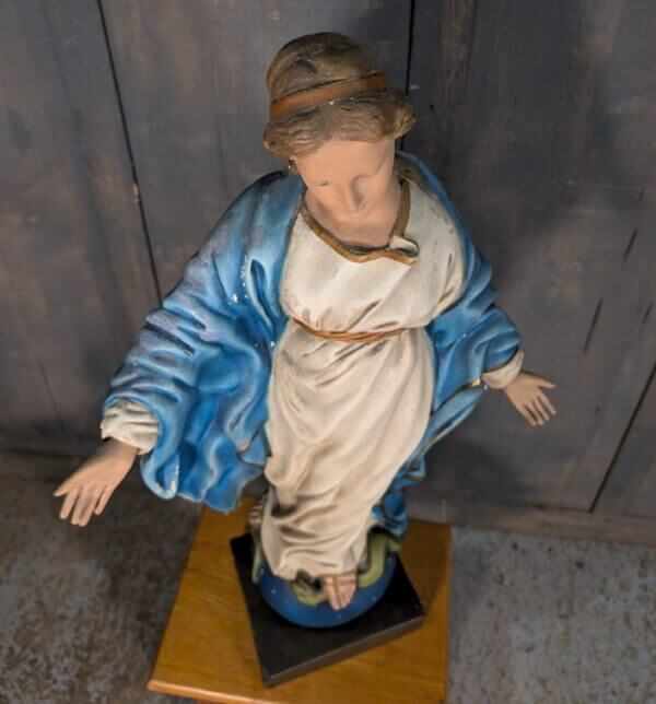 Larger Size Unusual Vintage French Religious Statue of Our Lady of Smiles BVM Madonna