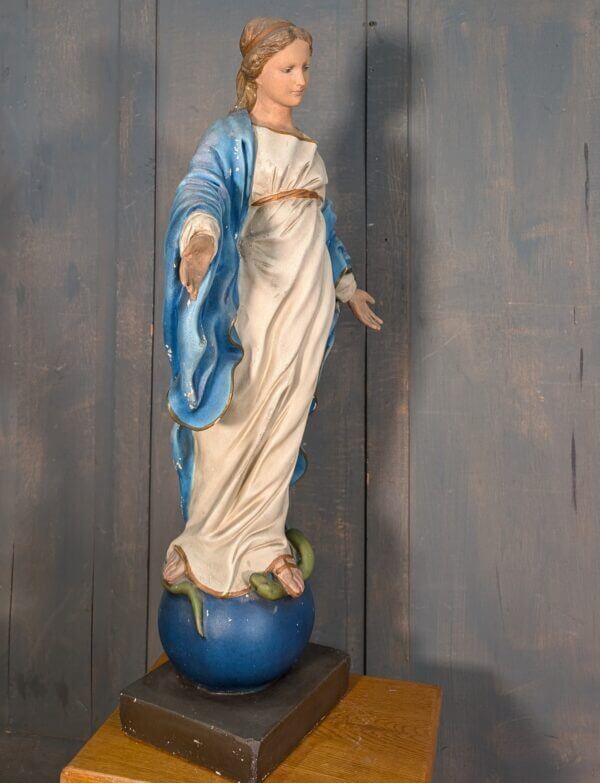 Larger Size Unusual Vintage French Religious Statue of Our Lady of Smiles BVM Madonna