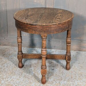 Small Circular Vintage Oak Drum Shaped Table from Worth Abbey