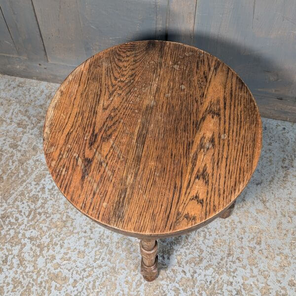 Small Circular Vintage Oak Drum Shaped Table from Worth Abbey