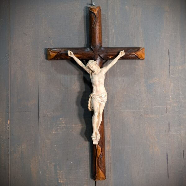 French 1950's Hardwood & Plaster Crucifix with Classic Figure & Sculpted Cross