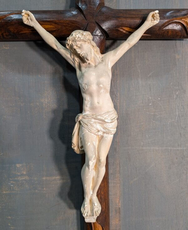 French 1950's Hardwood & Plaster Crucifix with Classic Figure & Sculpted Cross