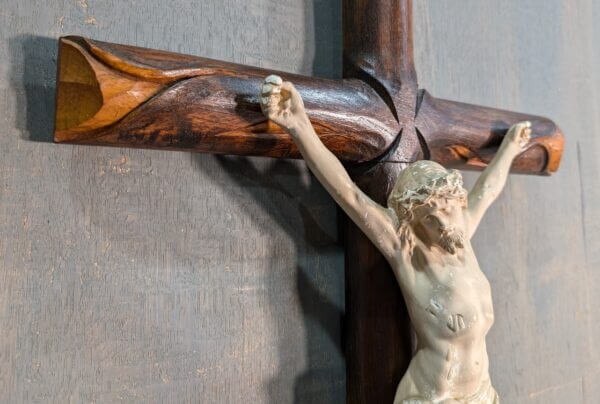 French 1950's Hardwood & Plaster Crucifix with Classic Figure & Sculpted Cross