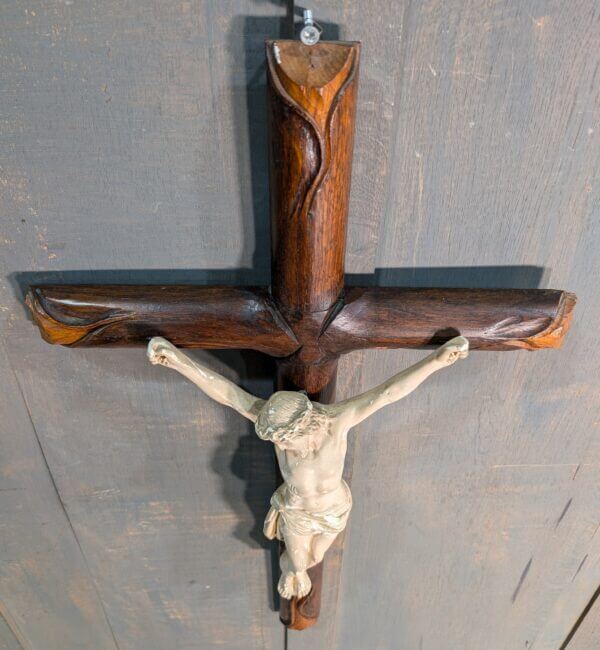 French 1950's Hardwood & Plaster Crucifix with Classic Figure & Sculpted Cross