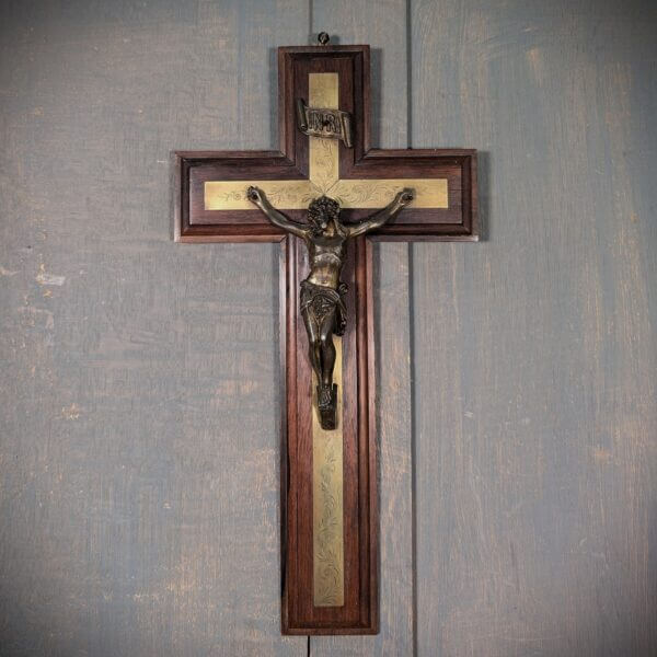 Contemporary 20th Century French Engraved & Inlaid Crucifix