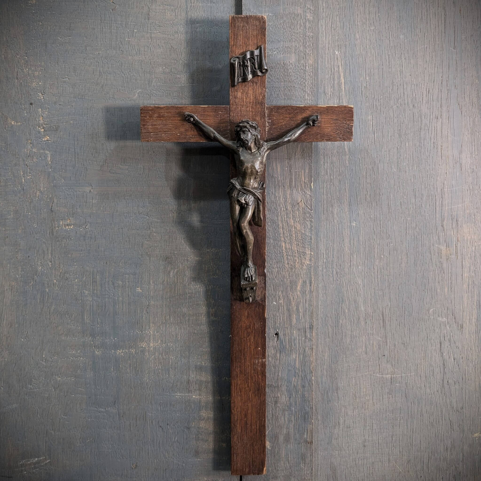 Italian Oak Crucifix With Metal Figure – 4.75 Inches (12cm) – Christian Prayer Item