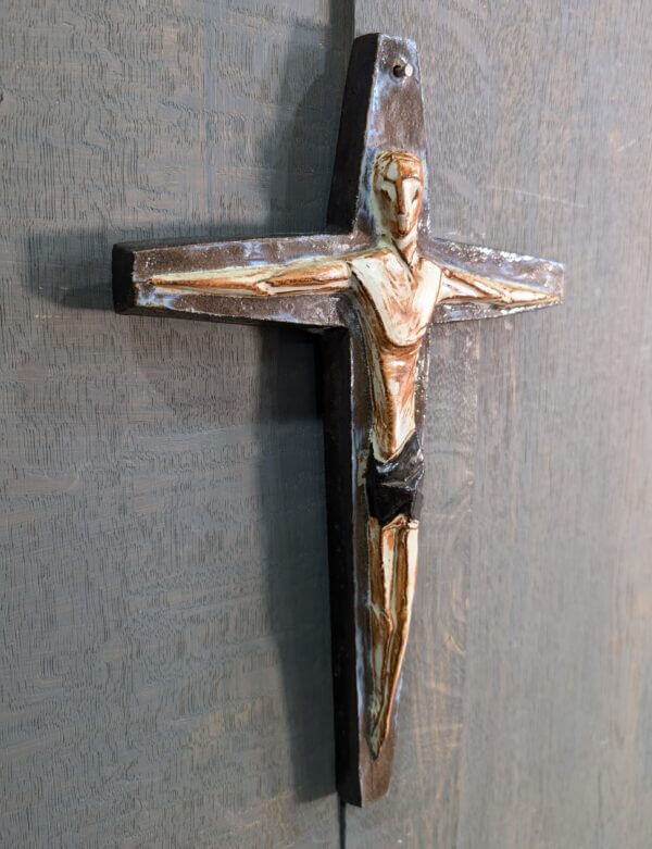 Modernist Glazed Pottery Circa 1975 Crucifix