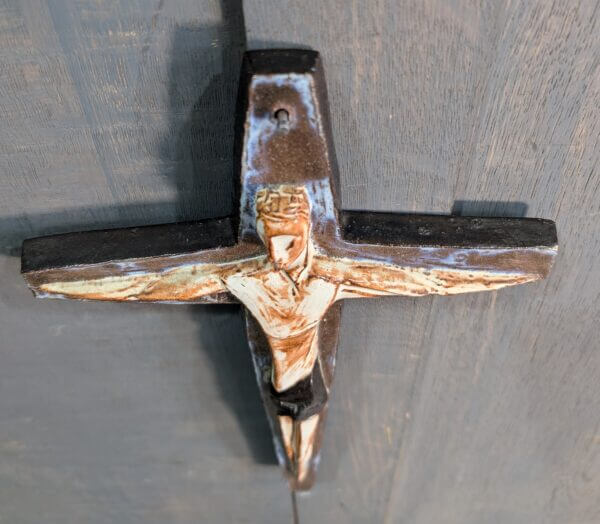 Modernist Glazed Pottery Circa 1975 Crucifix