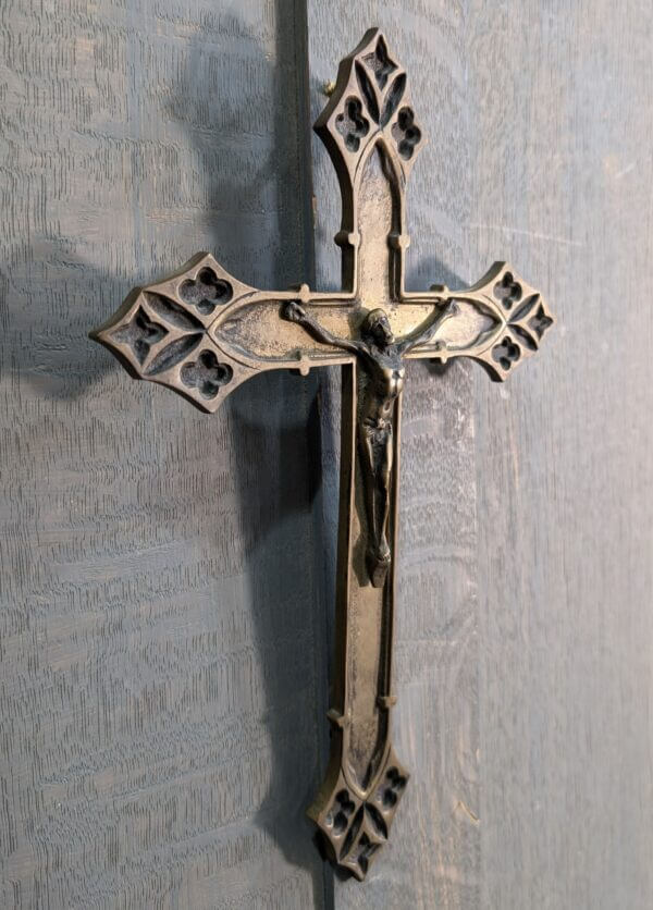 Post-War Solid Brass Gothic Wall Crucifix