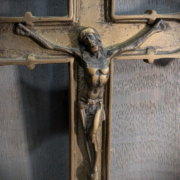 Post-War Solid Brass Gothic Wall Crucifix