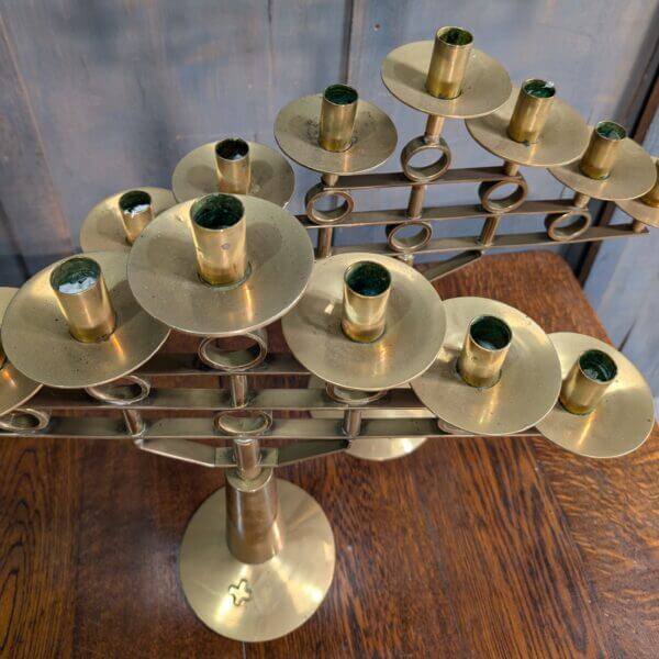 Post War Mid Century 7 Light Solid Brass High Style Church Benediction Candelabra