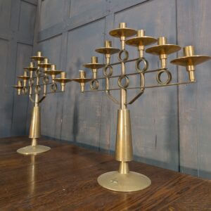 Post War Mid Century 7 Light Solid Brass High Style Church Benediction Candelabra