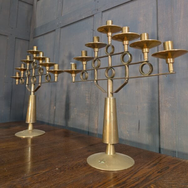 Post War Mid Century 7 Light Solid Brass High Style Church Benediction Candelabra