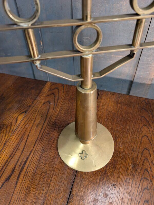 Post War Mid Century 7 Light Solid Brass High Style Church Benediction Candelabra