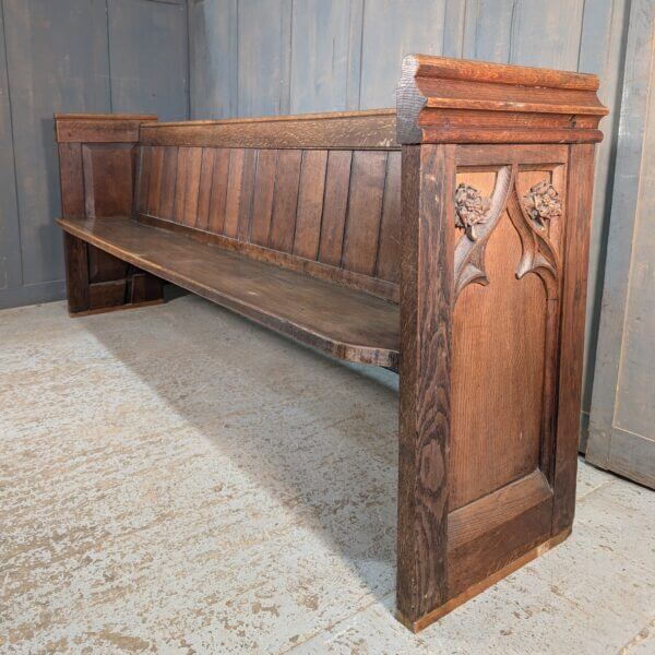 Victorian Carved Gothic Oak Church Bench Pew from Sussex