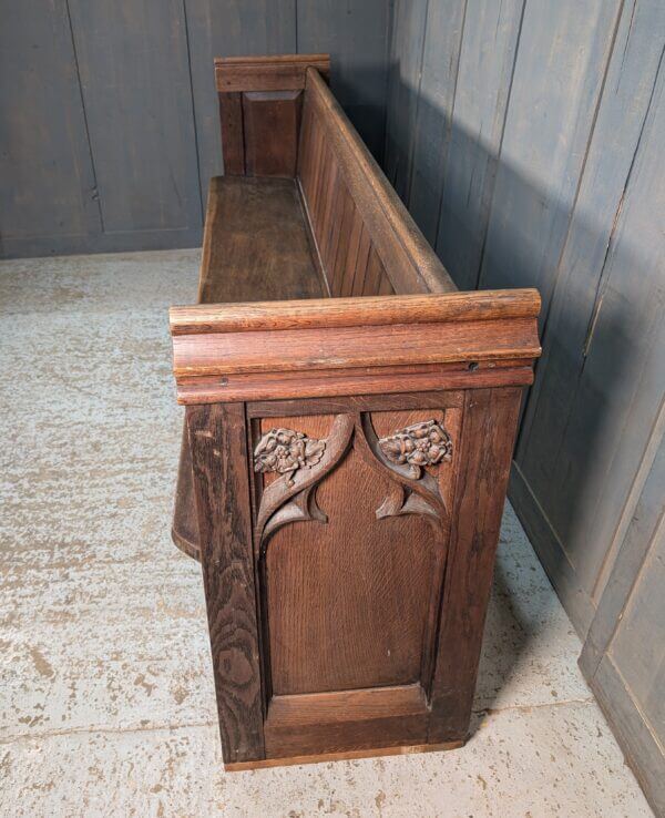 Victorian Carved Gothic Oak Church Bench Pew from Sussex