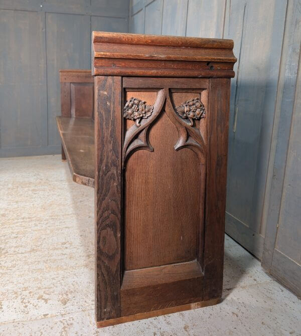 Victorian Carved Gothic Oak Church Bench Pew from Sussex