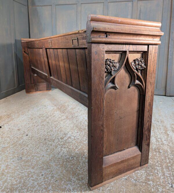 Victorian Carved Gothic Oak Church Bench Pew from Sussex