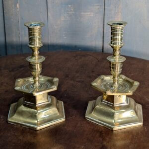 Pair of Antique Dutch 'Heems Kerk' Heavy Cast Brass Candlesticks