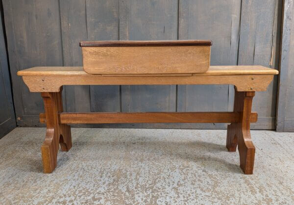 Height Adjustable Oak & Teak Organist Piano Bench Stool