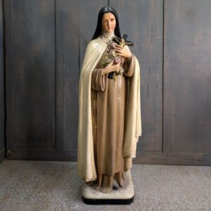 Antique French Large Religious Statue of St Therese de Lisieux with Beautiful Glass Eyes