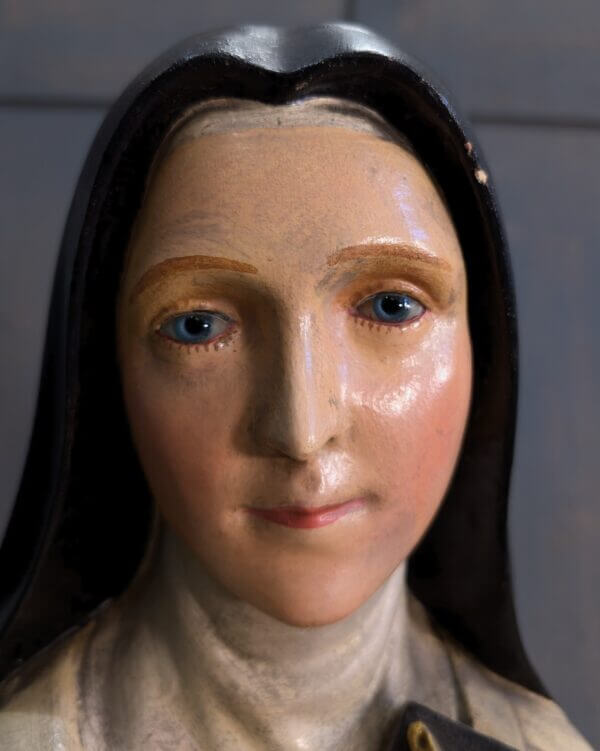 Antique French Large Religious Statue of St Therese de Lisieux with Beautiful Glass Eyes