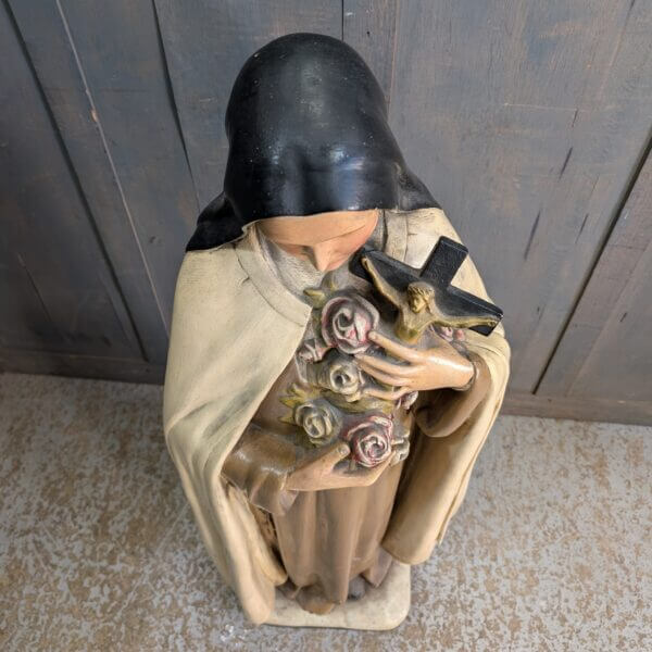 Antique French Large Religious Statue of St Therese de Lisieux with Beautiful Glass Eyes