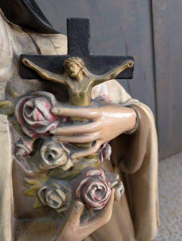 Antique French Large Religious Statue of St Therese de Lisieux with Beautiful Glass Eyes