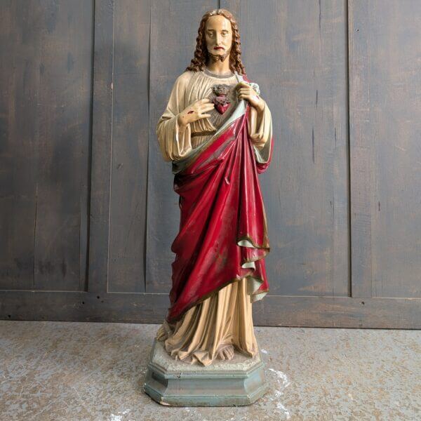 Antique French Mid-Size Religious Statue of Christ the Sacred Heart