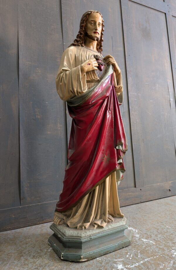 Antique French Mid-Size Religious Statue of Christ the Sacred Heart