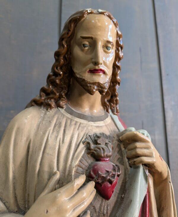 Antique French Mid-Size Religious Statue of Christ the Sacred Heart