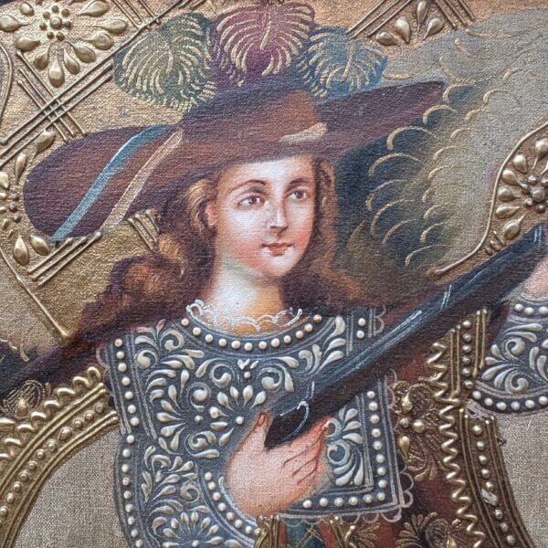 Archangel Michael with Gun Peruvian Cusco Style Orignal Oil Painting