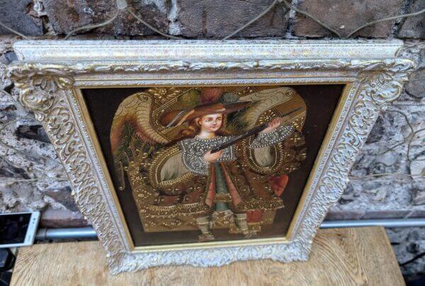 Archangel Michael with Gun Peruvian Cusco Style Orignal Oil Painting