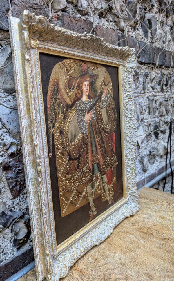 Archangel Michael with Gun Peruvian Cusco Style Orignal Oil Painting