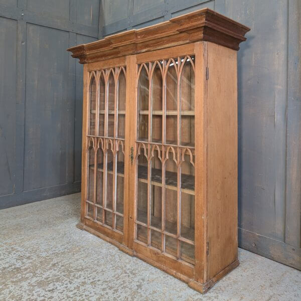 Sweet French Gothic Pine Glazed Cabinet Bookcase with Drawers