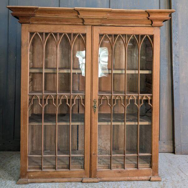 Sweet French Gothic Pine Glazed Cabinet Bookcase with Drawers