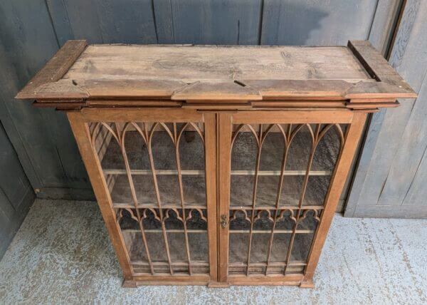 Sweet French Gothic Pine Glazed Cabinet Bookcase with Drawers