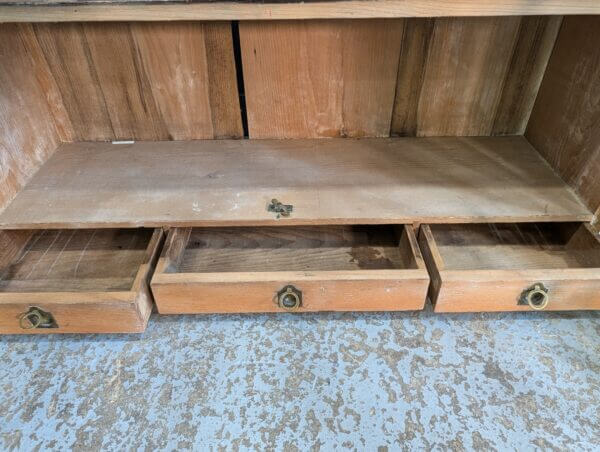 Sweet French Gothic Pine Glazed Cabinet Bookcase with Drawers