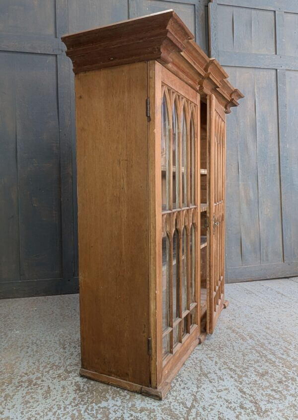 Sweet French Gothic Pine Glazed Cabinet Bookcase with Drawers