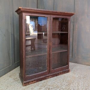 Small Painted Antique Pine Glazed Cabinet Bookcase with Three Shelves