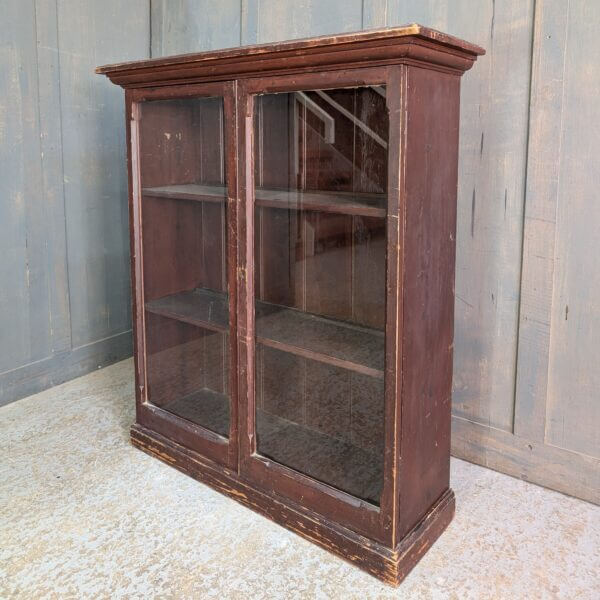 Small Painted Antique Pine Glazed Cabinet Bookcase with Three Shelves