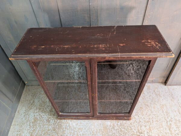 Small Painted Antique Pine Glazed Cabinet Bookcase with Three Shelves