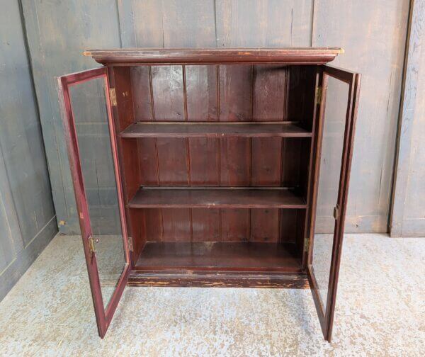 Small Painted Antique Pine Glazed Cabinet Bookcase with Three Shelves