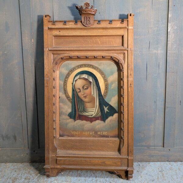 'Here is your Mother' Antique Oak Framed Centrepiece with Oil Painting of the Holy Virgin