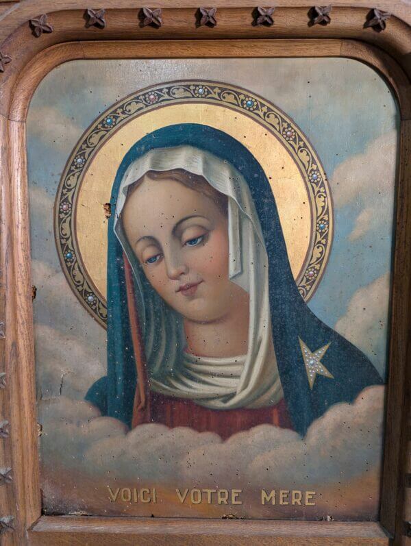 'Here is your Mother' Antique Oak Framed Centrepiece with Oil Painting of the Holy Virgin