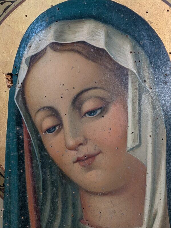 'Here is your Mother' Antique Oak Framed Centrepiece with Oil Painting of the Holy Virgin