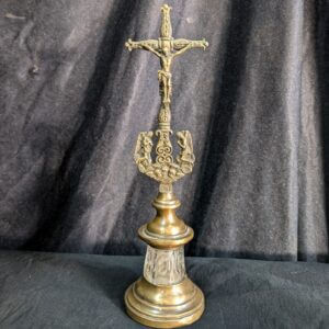 Unusual 1930's Vintage French Brass & Glass Crucifix with Praying Angels