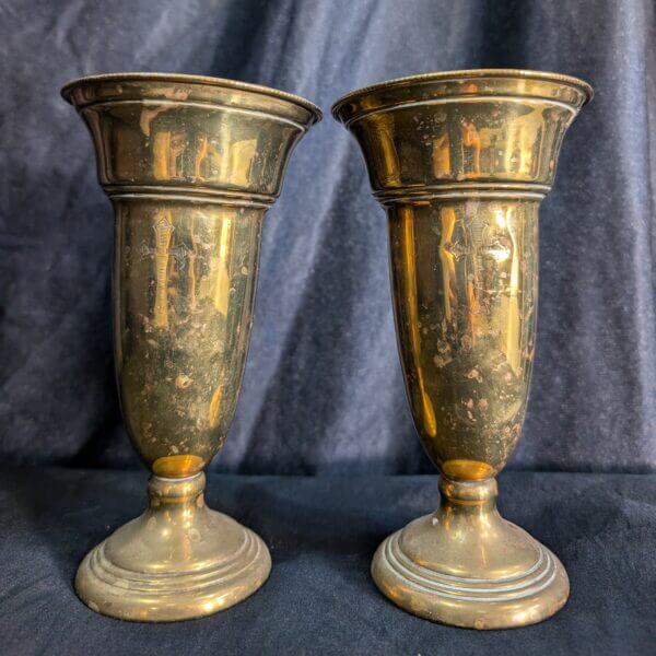 1950's Vintage Brass Church Flower Vases with Crosses from St Barnabas Epsom