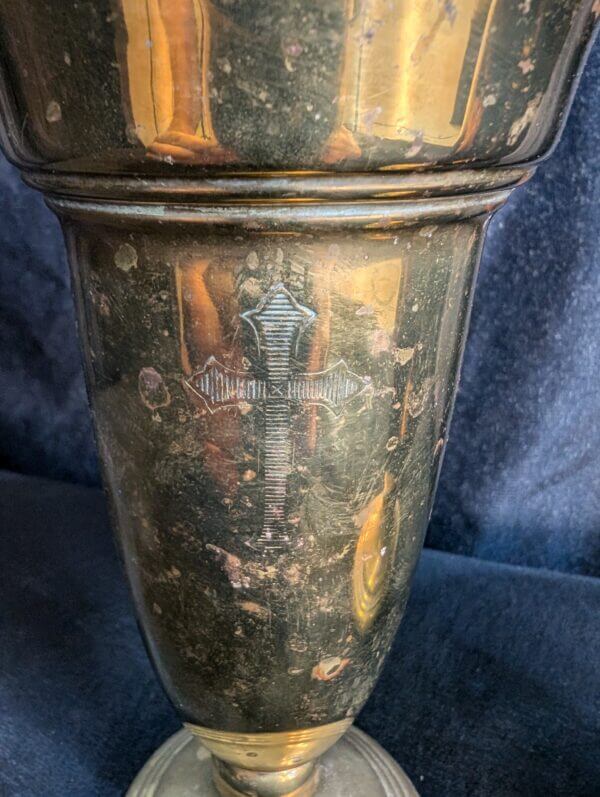 1950's Vintage Brass Church Flower Vases with Crosses from St Barnabas Epsom