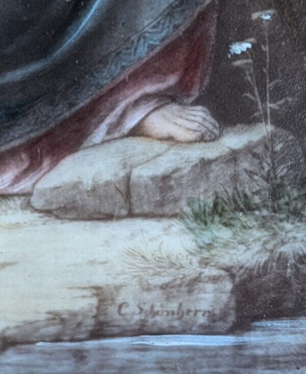 Exquisite Antique Miniature Watercolour on Porcelain of Christ the Good Shepherd